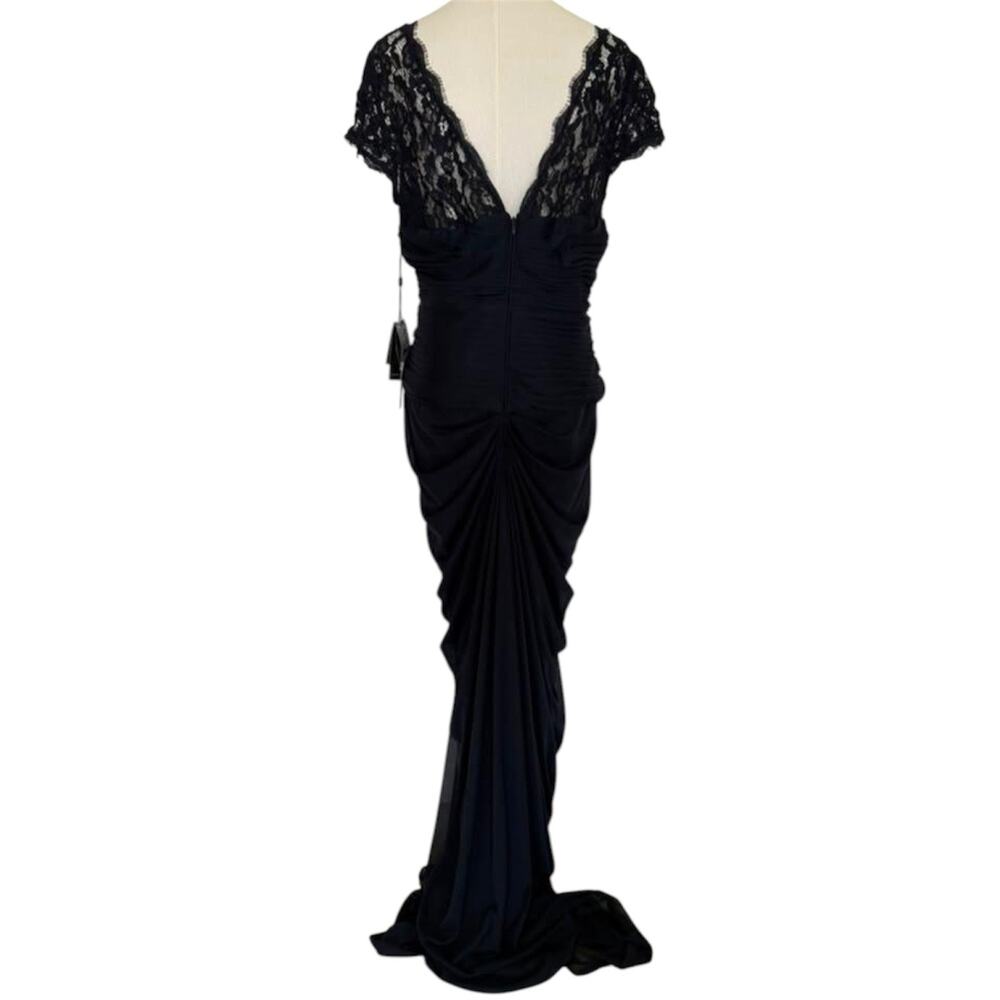 Adrianna Papell Ink Black Illusion Lace Yoke Ruched Drape Gown Dress 20W NWT - Picture 8 of 14